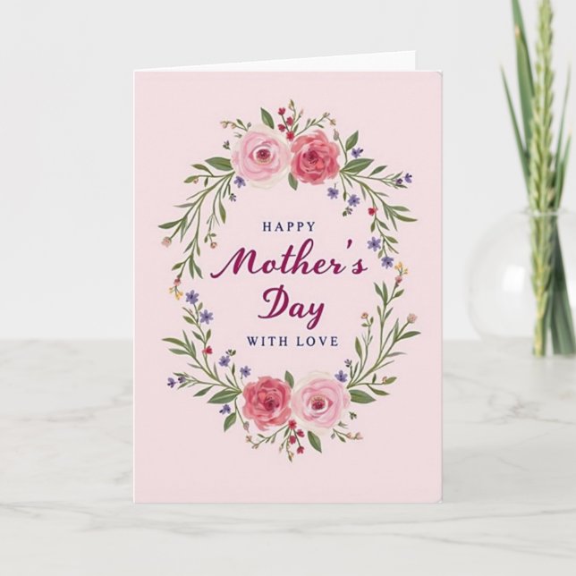 Cartão de Afeto do Dia das Mães Rosa (Frente)