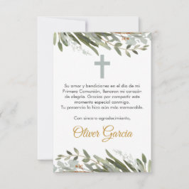 Cartão De Agradecimento 1ª Comunhão Verde-Cinto em Espanhol Editável