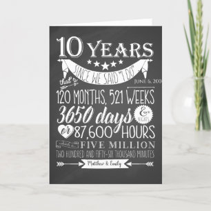 Cartão De Agradecimento 10º aniversário de casamento, quadro de giz, 10 an