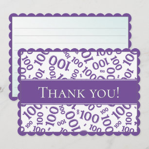 Cartão De Agradecimento 100 "Obrigado!" Padrão de Número Roxo/Branco