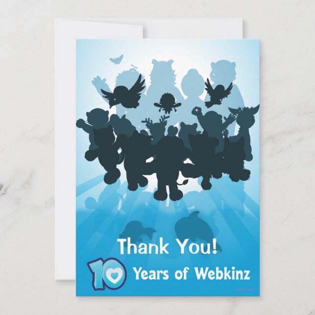 Cartão De Agradecimento 10 anos de silhueta de Webkinz (Frente)