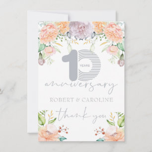 Cartão De Agradecimento 10o Obrigado floral do aniversário de casamento
