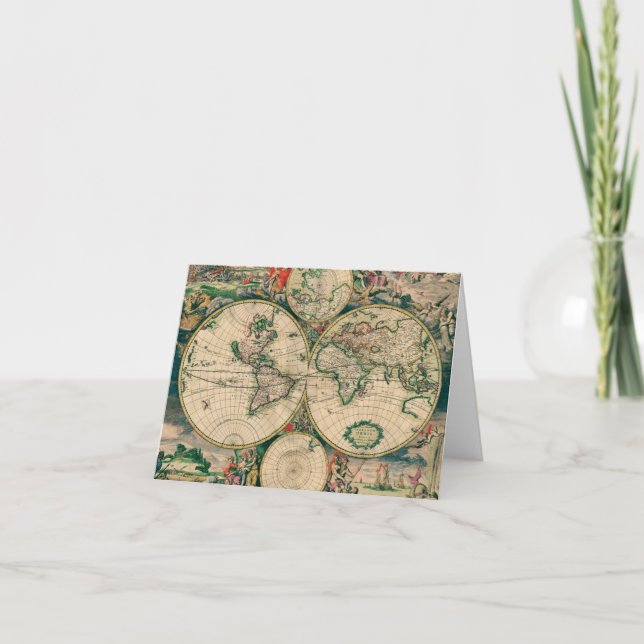 Cartão De Agradecimento 17th Century World Map Notecard (Frente)