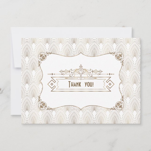 Cartão De Agradecimento 1920 Gatsby Dourado de Deco de Arte Branca (Frente)