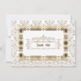 Cartão De Agradecimento 1920 Gatsby Dourado de Deco de Arte Branca