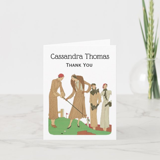 Cartão De Agradecimento 1920 Moda Moda Moda Movendo Golfe (Frente)