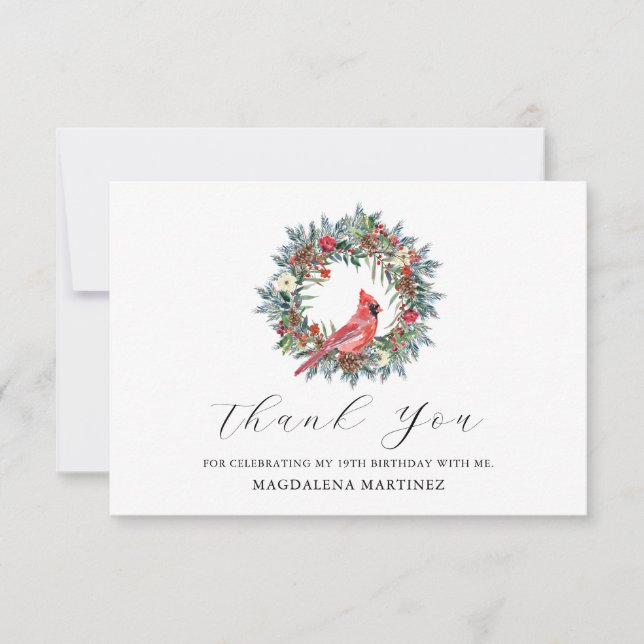 Cartão De Agradecimento 19th Birthday Red Cardinal Wreath Custom Flat (Frente)