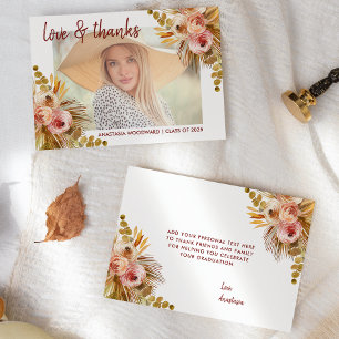 Cartão De Agradecimento 2025 Boho Floral Personalizado Foto Graduação Agra