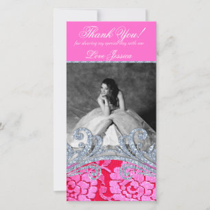 Cartão De Agradecimento 236 Quinceanera Doce 16 Glitter Floral