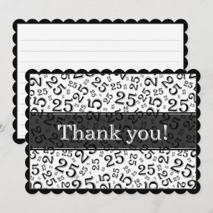 Cartão De Agradecimento 25 "Obrigado!" Padrão de Número Preto/Branco