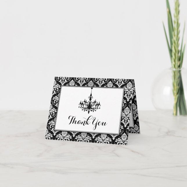 Cartão De Agradecimento 25th Anniversary Damask, Chandelier Thank You Card (Frente)