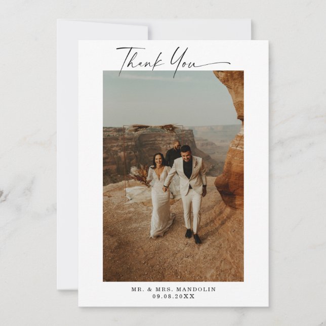Cartão De Agradecimento 2-Foto de Casamento de Script Manuscrito (Frente)