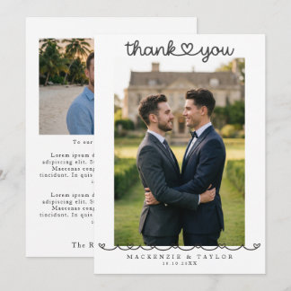 Cartão De Agradecimento 2 Fotografias Mensagem de Casamento Gay Personaliz