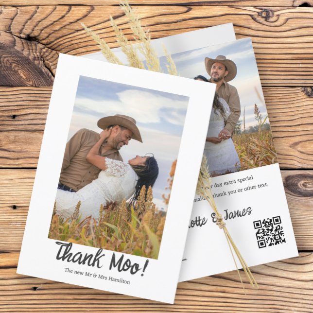 Cartão De Agradecimento 2 Fotografias Obrigado Personalizado Casamento Moo (2 Photographs Personalized Thank Moo Wedding Thank You Cards from Ricaso. For fun whimsical weddings)