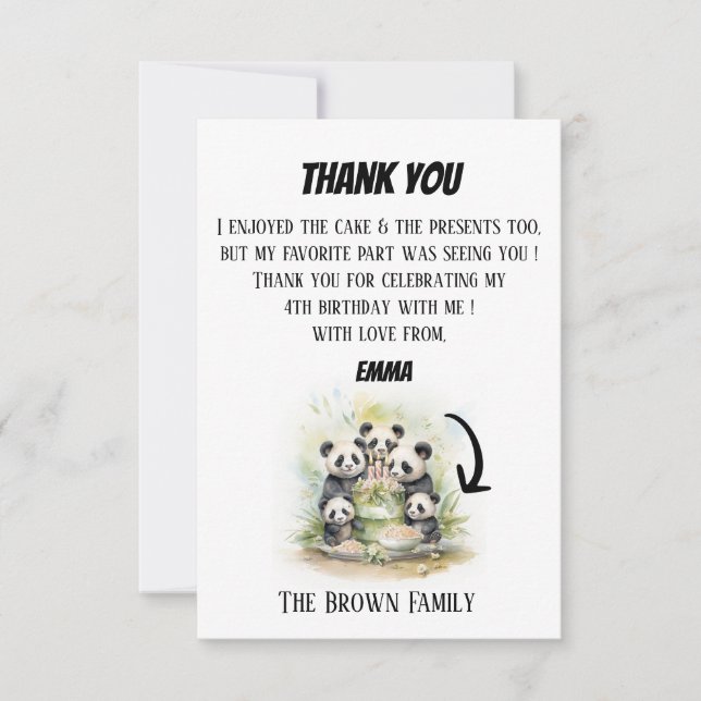 Cartão De Agradecimento 2 Pais 3 Crianças - Aniversário da Família Aquarel (Frente)