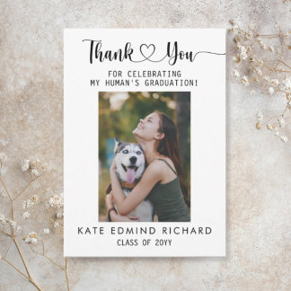 Cartão De Agradecimento 2 Photo Elegant Script Dog Graduation  