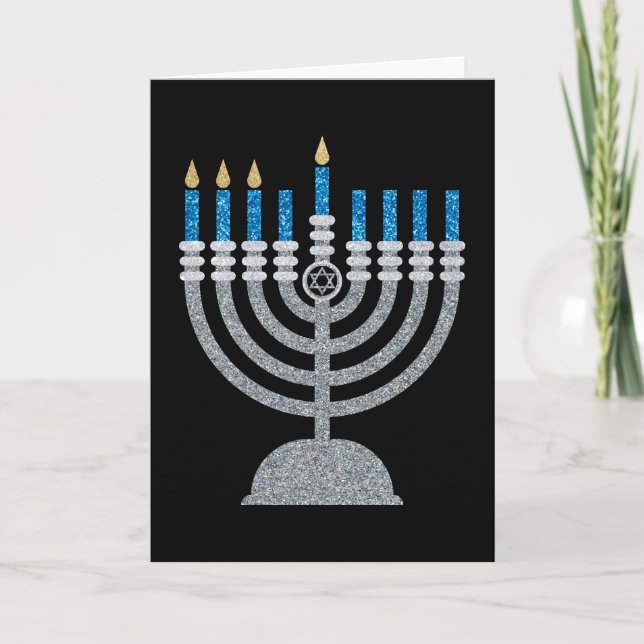 Cartão De Agradecimento 3ª Noite de Hanukkah Glitter Card (Frente)