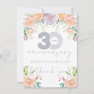 Cartão De Agradecimento 30o Obrigado floral do aniversário de casamento