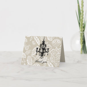 Cartão De Agradecimento 311-Creamy Mocha Vintage Damask Chandelier