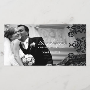 Cartão De Agradecimento 311-Dashing Damask Foto de Black Obrigado