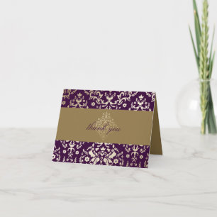 Cartão De Agradecimento 311-Dazzling Damask Gold Eggplant Thank you