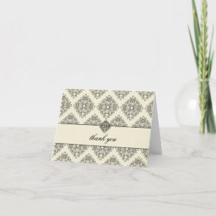 Cartão De Agradecimento 311-Vivianna Cream & Black Damask Thank You