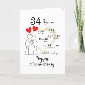Cartão De Agradecimento 34.ª Carta de Aniversário de Casamento com balões
