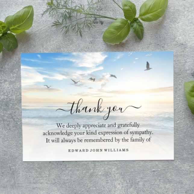 Cartão De Agradecimento 3,5x5 Funeral Obrigado Nota Grief Beach Ocean (Beach Sympathy Thank You Card)