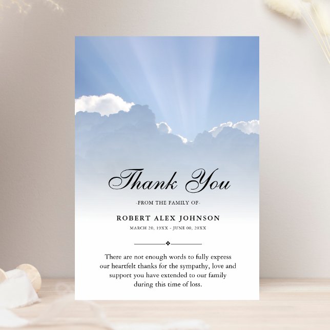Cartão De Agradecimento 3.5x5 Thank You clouds Funeral Photo Sympathy (Sympathy Thank You Card)
