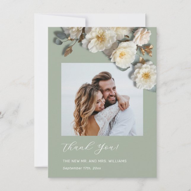 Cartão De Agradecimento 3D Yellow White Roses (Frente)