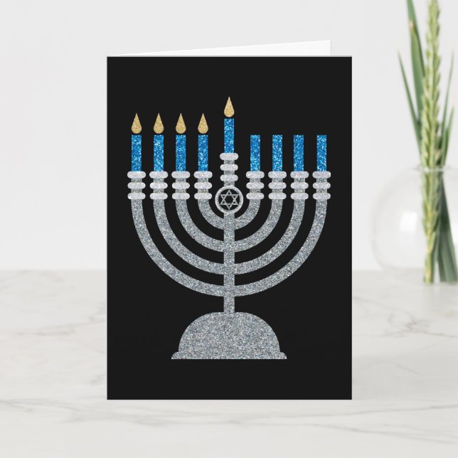 Cartão De Agradecimento 4ª Noite de Hanukkah Glitter Card (Frente)