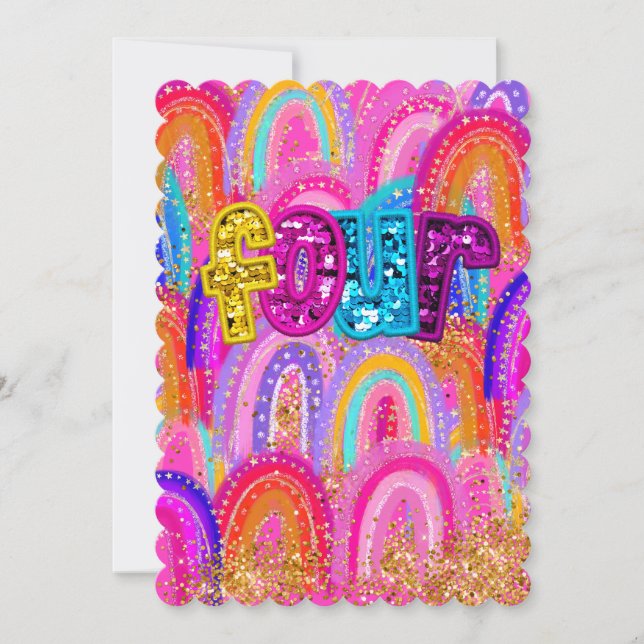 Cartão De Agradecimento 4º aniversário do Rainbow Sequin (Frente)