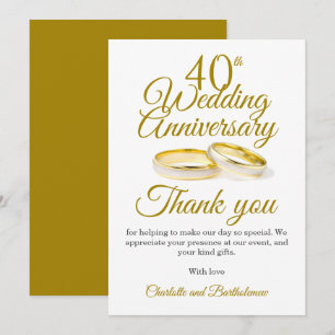Cartão De Agradecimento 40ª Festa de Aniversário de Casamento