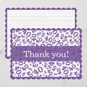 Cartão De Agradecimento 40 "Obrigado!" Padrão de Número Aleatório Roxo/Bra