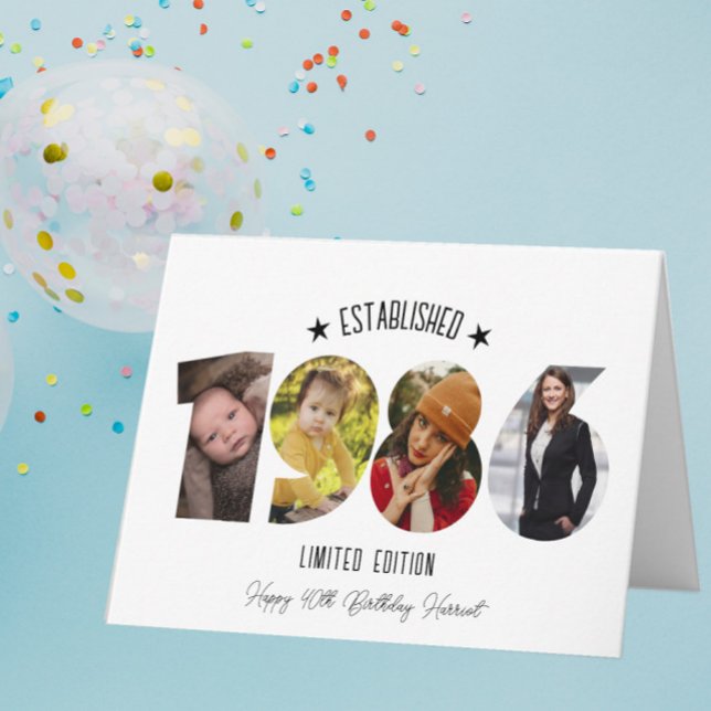 Cartão De Agradecimento 40th birthday Photo Collage established 1986 (Criador carregado)