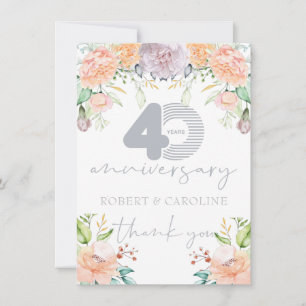 Cartão De Agradecimento 40th Obrigado floral do aniversário de casamento