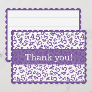 Cartão De Agradecimento 45 "Obrigado!" Padrão de Número Roxo/Branco