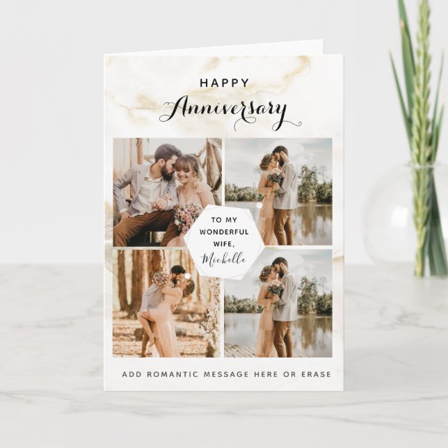 Cartão De Agradecimento 4 Foto Colagem Casamento Aniversário Chic Marble (Frente)