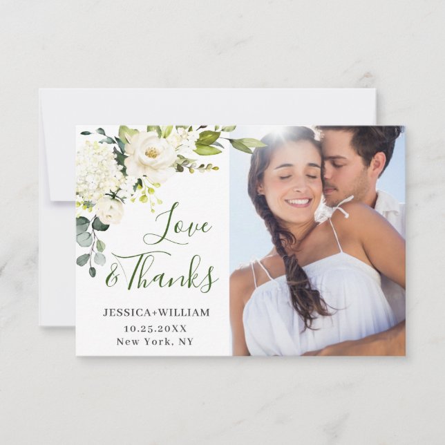 Cartão De Agradecimento 4 FOTO Elegante Eucalyptus White Roses Floral (Frente)