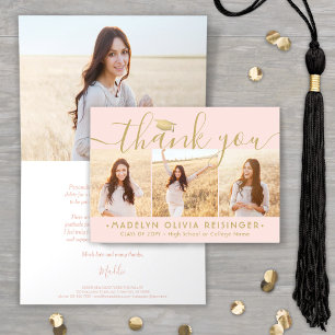 Cartão De Agradecimento 4 Foto Novo Endereço Blush & Dourado Graduação Dob