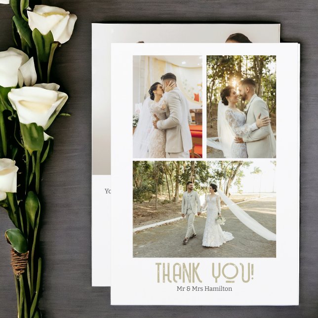 Cartão De Agradecimento 4 Fotografias Personalizadas Casamento (4 Photographs Personalized Wedding Thank You Card from Ricaso Elegant,  sophisticate & simple design)