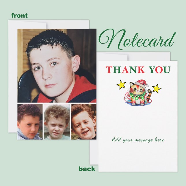 Cartão De Agradecimento 4 photo add message christmas cat baubles (Criador carregado)