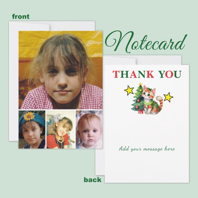 Cartão De Agradecimento 4 photo add message christmas cat tree (Criador carregado)