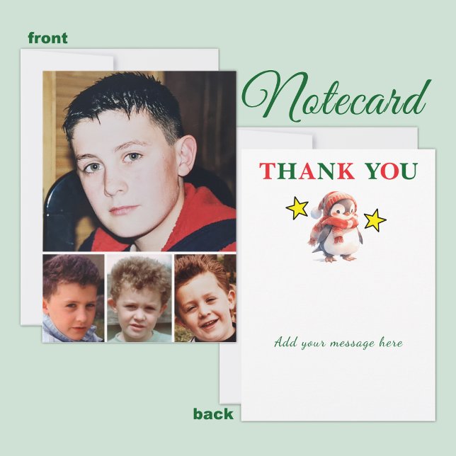 Cartão De Agradecimento 4 photo add message christmas penguin (Criador carregado)