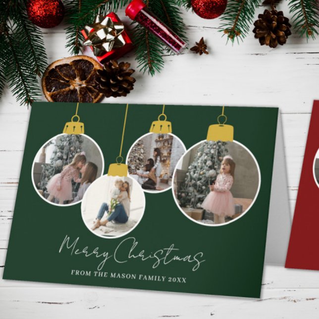 Cartão De Agradecimento 4 photo Merry Christmas bauble Photo Card (Criador carregado)