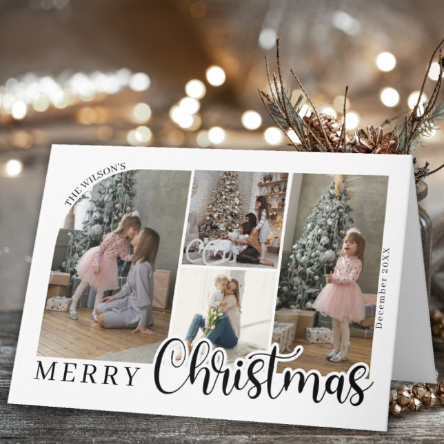Cartão De Agradecimento 4 photo Merry Christmas Bold Script Photo Card (Criador carregado)