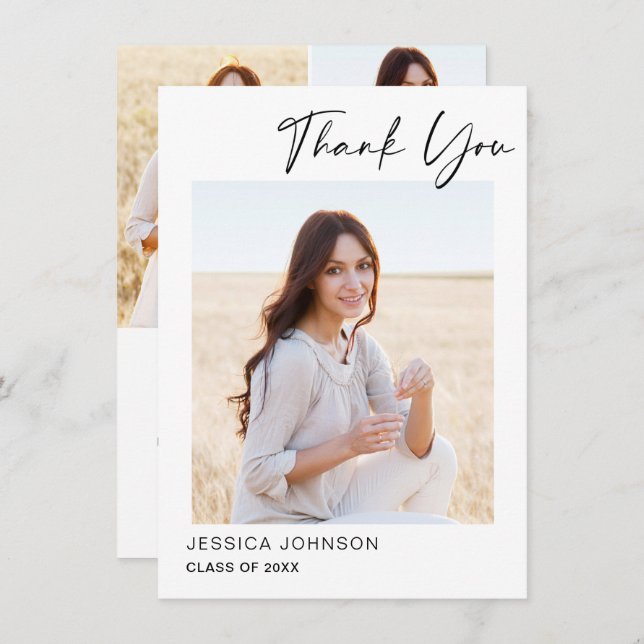 Cartão De Agradecimento 4 PHOTO Modern Simple Minimalist Graduação (Frente/Verso)