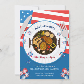 Cartão De Agradecimento 4th Of July BBQ Invitation, Party In USA Invite