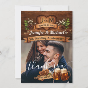 Cartão De Agradecimento 5º Aniversário de Casamento de Madeira Foto Obriga