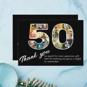 Cartão De Agradecimento 50º Aniversário Colagem de Fotos Preta